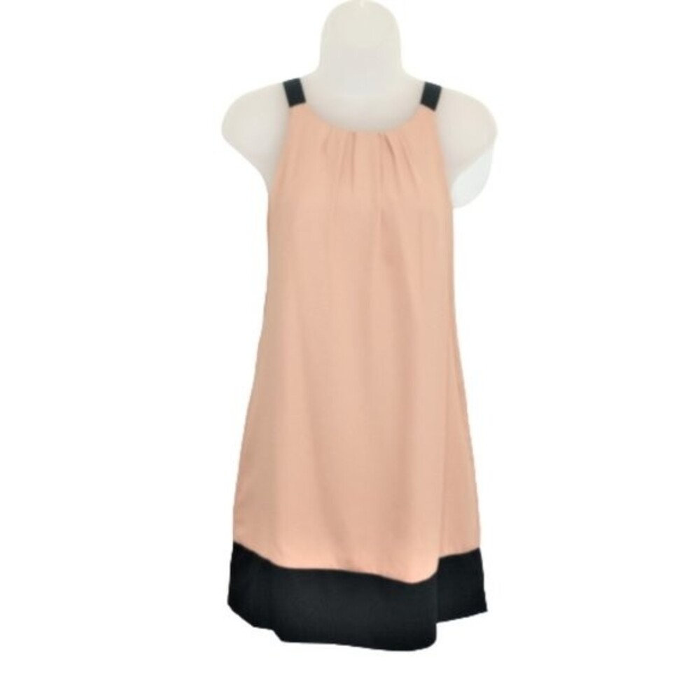 Forever 21 Peach Apricot Color Block Shift Dress M Black Trim Sleeveless